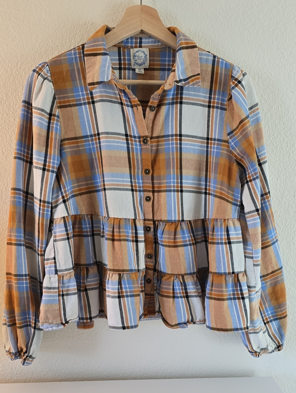 Blue Rain Plaid Button-Front Shirt in Mustard & Light Blue
